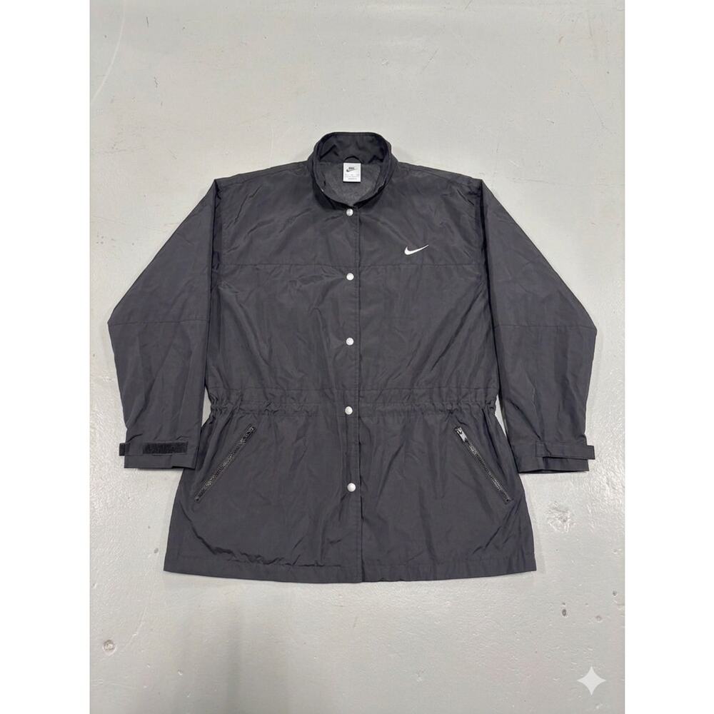 VTG 90s Nike Jacket Cinch Waist Windbreaker Snap Front size XL 16-18 Women Black